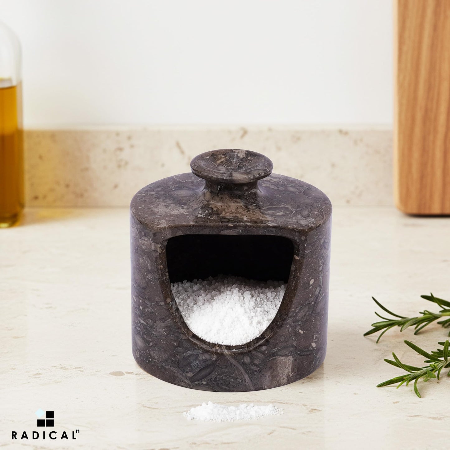 Radicaln Marble Salt Cellar 4.5" Inches Oceanic Handmade Salt & Spices Storage Container For Kitchen Countertop, Ideal Pig Salt Box, Salt Bowl & Spice Jar for Table Decor