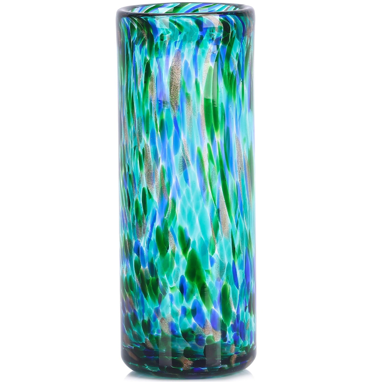 9.45" Tall Teal Vase Hand Blown Glass Vase Green, Modern Teal Home Centerpieces Wide Mouth Vases for Bud&Flower Decor - Ideal Living Room, Kitchen, Wedding, Dining Table, Office Center Table