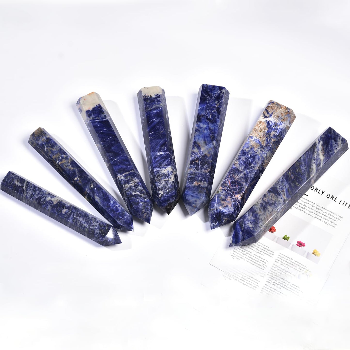 JIC Gem Large Blue Sodalite Obelisk Tower Points Healing Crystal Wand 6 Faceted Blue Quartz Crystals Tower Wand Home Decor Reiki Healing 2.6-3.0 Lbs