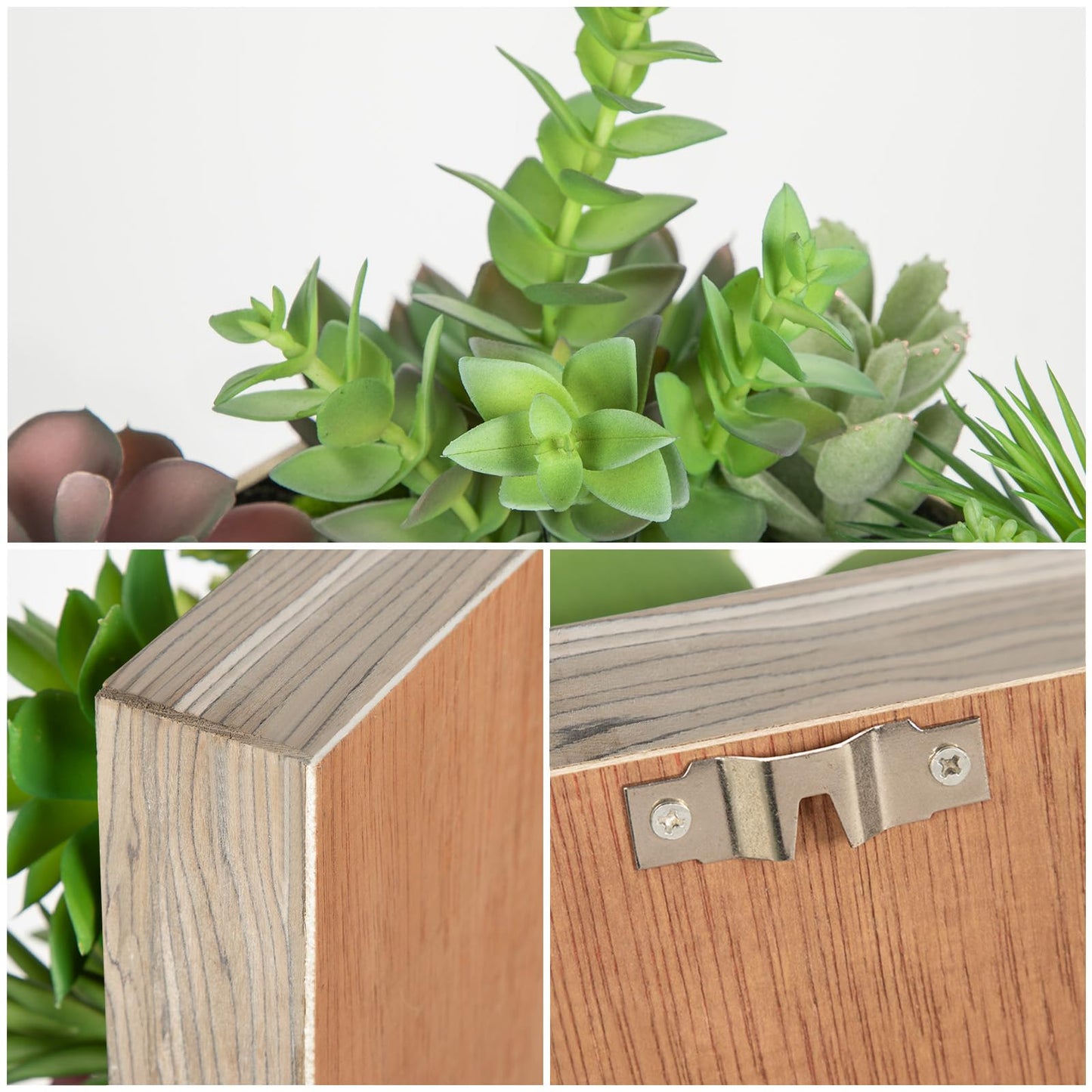 Briful Artificial Succulent Wall Decor, 7.8"x7.8" Faux Succulent Plants in Rustic Wood Frame, Hanging or Tabletop Decor for Home and Office