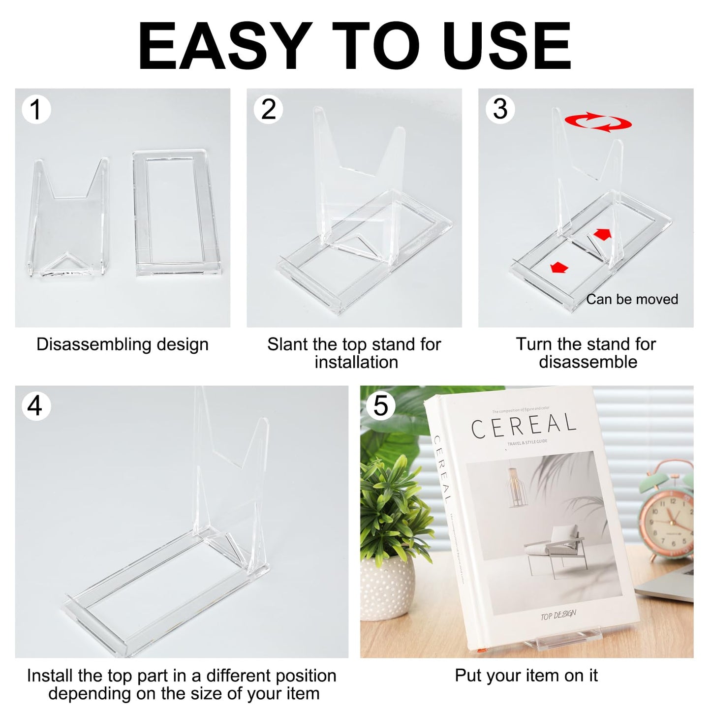 Memorywuu 12 Pack Acrylic Book Stand for Display Adjustable Clear Display Holder Easel Collector Stand for Home Office Back to School Comic Album CD Magazine Postcard Artworks (5.91 x 6.1 x 3.15 Inch)