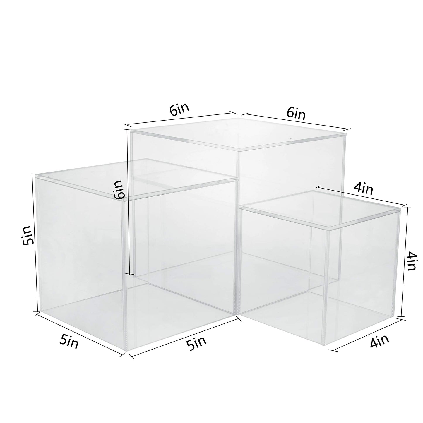 Red Co. Set of 3 Crystal Clear Acrylic Cube Display Nesting Riser Stands with Hollow Bottoms | Transparent - 2-Pack
