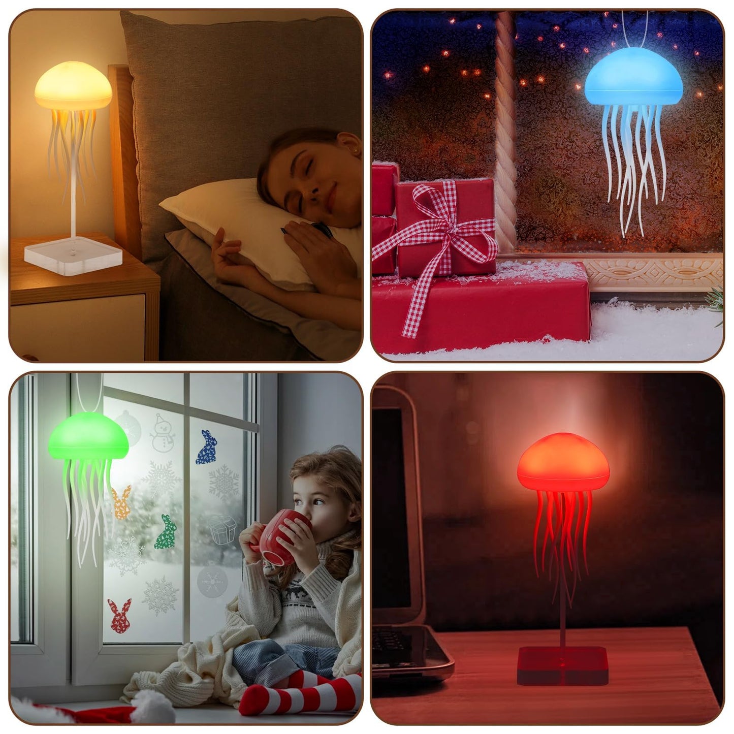 BomKra Jellyfish Lamp, Voice Control Jellyfish Lamp with Dancing Legs, RGB Gradient Jellyfish Bedside Lamp, Rechargeable Jellyfish Table Lamp with Touch Sensor, Christmas Gifts (Hanging + Base)