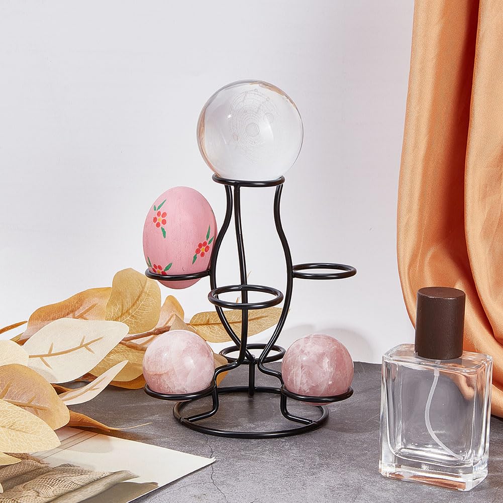 NBEADS Crystal Sphere Holder 5.6" Tall, 7 Eggs Display Stand 1.34" Diameter Metal Multi-Sphere Display Holder for Crystal Sphere Globe Home Office Decor Ornament, Black
