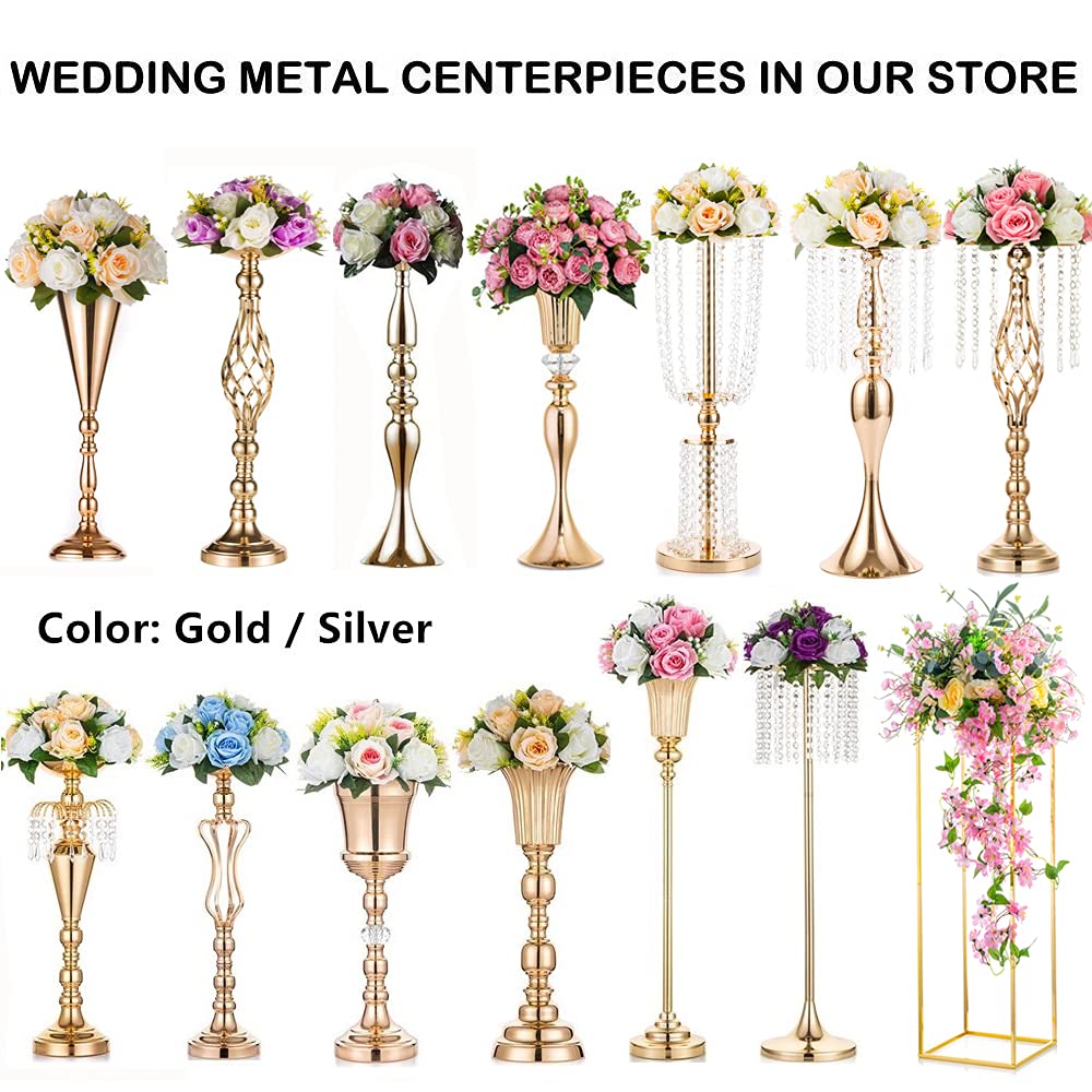 2 Pcs 23.75 inches Tall Crystal Metal Vase Flower Stand Holders Wedding Centerpiece Chandelier for Reception Tables Wedding Supplies