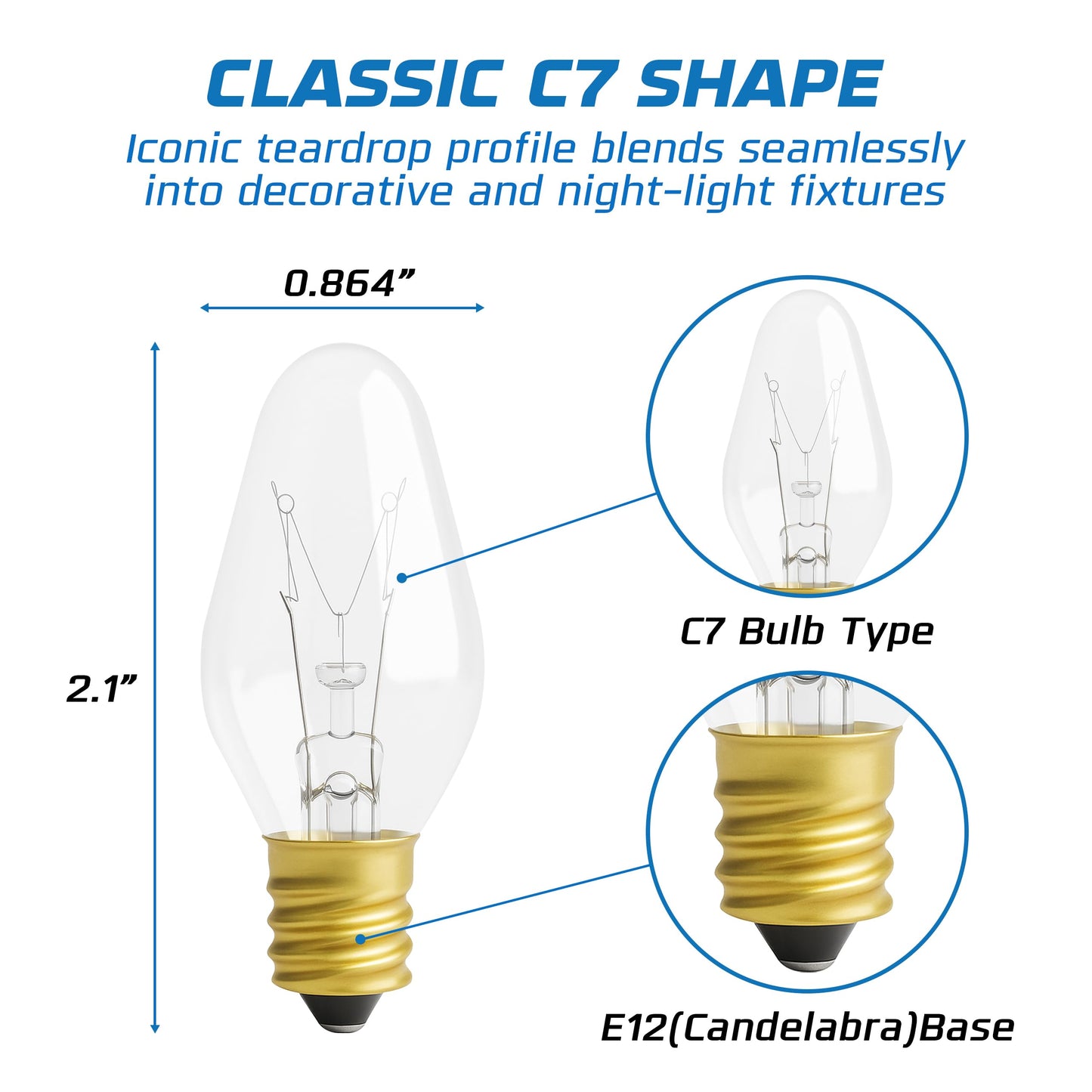 OHLECTRIC Night Light Bulbs - 7 Watt Mini Bulbs – E12 Candelabra Base, Non-Dimmable, 120 Volts – C7 Night Light Lamp Replacement Bulb for Salt Lamps, Window Candles, Holiday Decor (4, Clear)