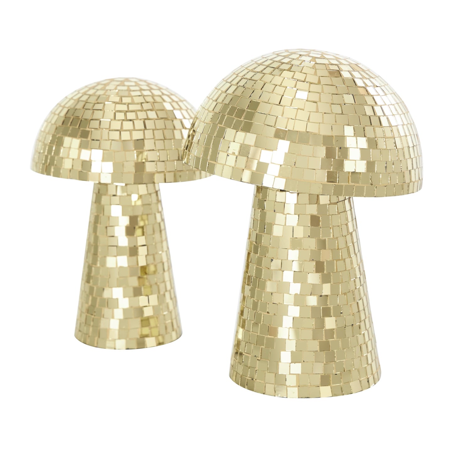 Deco 79 Glass Mushroom Handmade Decorative Sculpture Mosaic Mirrored Home Decor Statues, Set of 2 Accent Figurines 10", 8"H, Gold