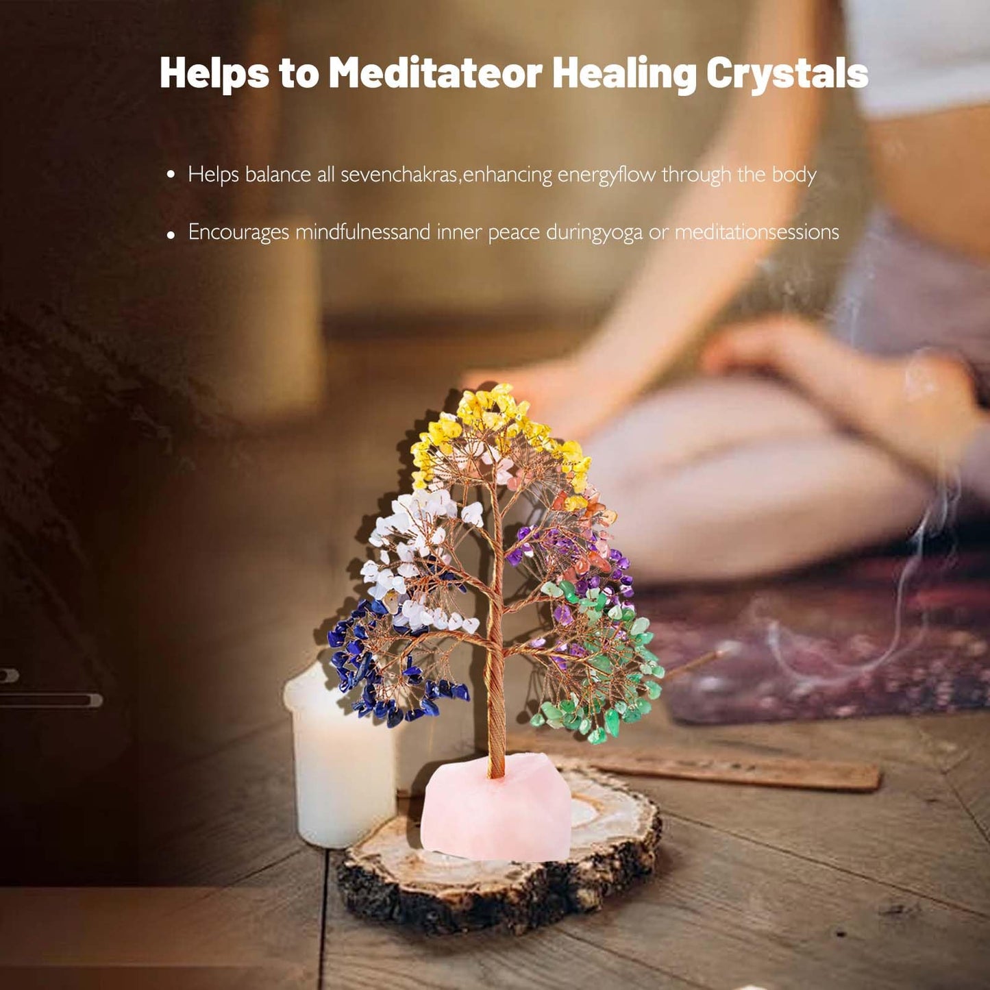 Natural Crystal Tree of Life Chakra Healing Trees Home Decor, Office Decor, Living Room Decor, Handmade Money, Good Luck Christmas Tree Birthday Gifts for Women Mom (Rose Quartz-Base)
