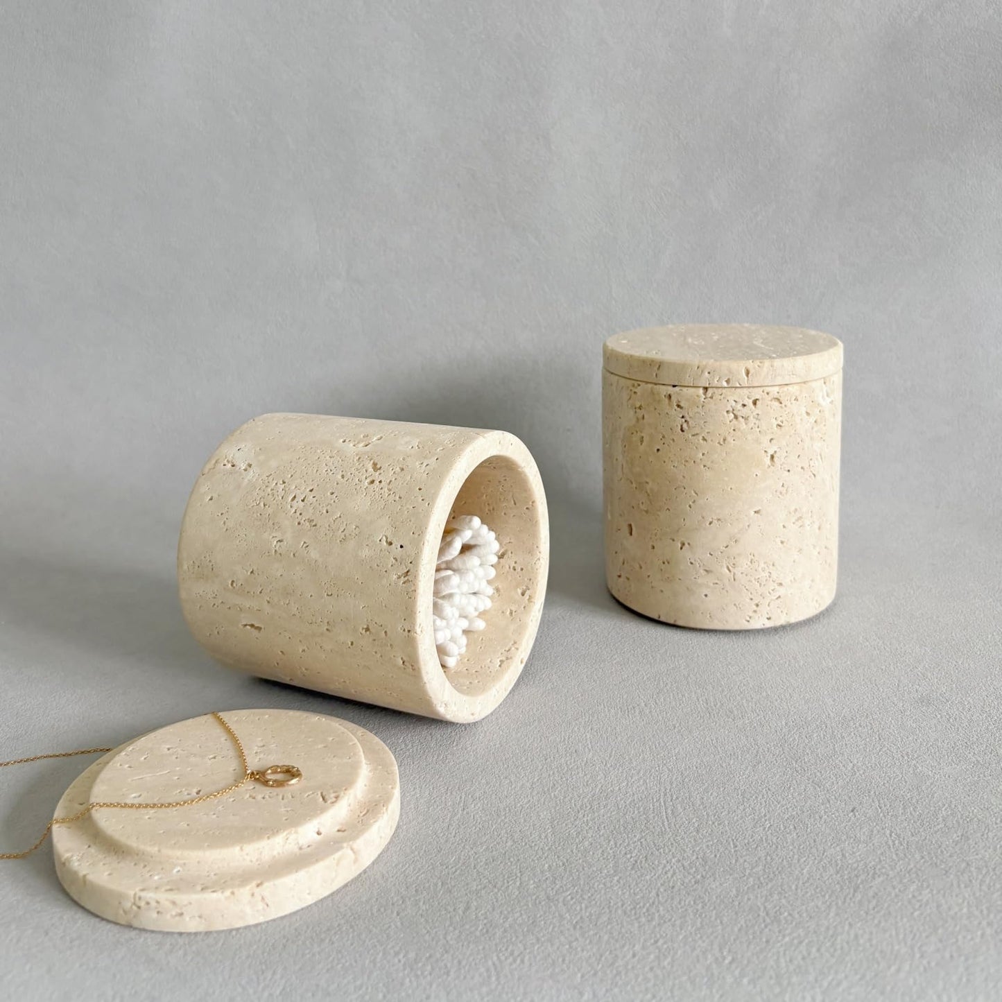 StonePlus Natural Marble Stone Travertine Jar Container Storage Box Cup with Lid (Beige Travertine)