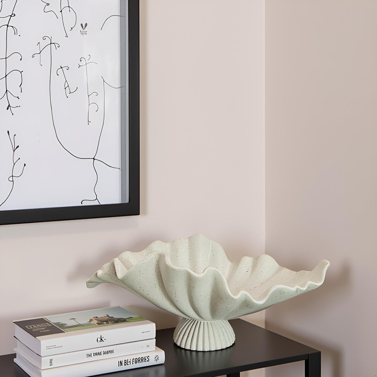 ARTRHYT 16" Large Decorative Bowl decor, Modern Home Decor,Stylish Key Bowl for Entry Table,Scalloped Decorative Bowls (Light Gray-With base, 16.14inch)