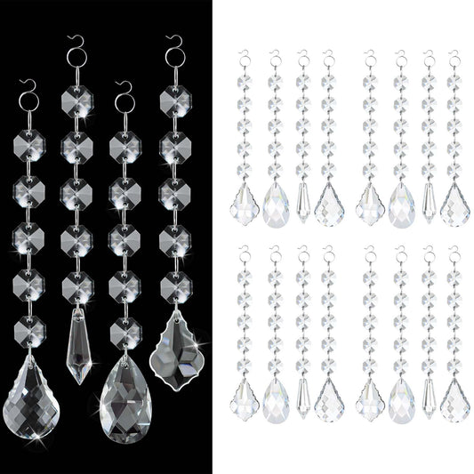 20 Pcs Crystal Prisms Hanging Assortment, Clear Teardrop & Icicle Chandelier Replacement Parts with Hooks, Multi-Shape Suncatchers for Windows Lamps Christmas Tree Home Party Decor (Clear, 20 Pcs)