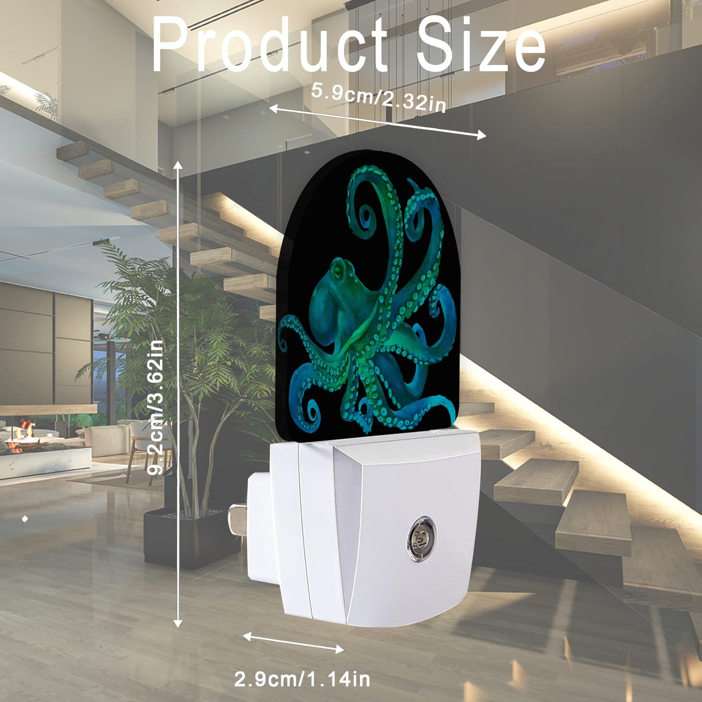 AOWULA Green Octopus Night Light,Fish Sea Life Plug-in Wall Led Night Lights Decor for Boys Girls Room,Dusk to Dawn Sensor Wall Lamp for Stairway/Hallway/Kitchen,0.5W
