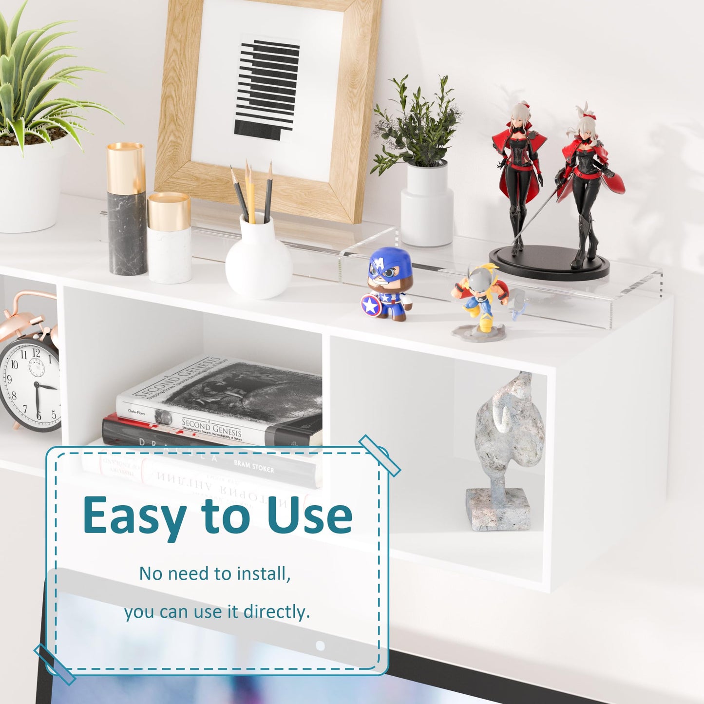 Hexsonhoma Acrylic Shelf Riser 10x3.9x1 pack of 2, Countertop Acrylic Display Storage Organizer for Shoes, Glasses, Plants, Home Decors, Perfume, Books, Dolls, 10x3.9x1 Inch