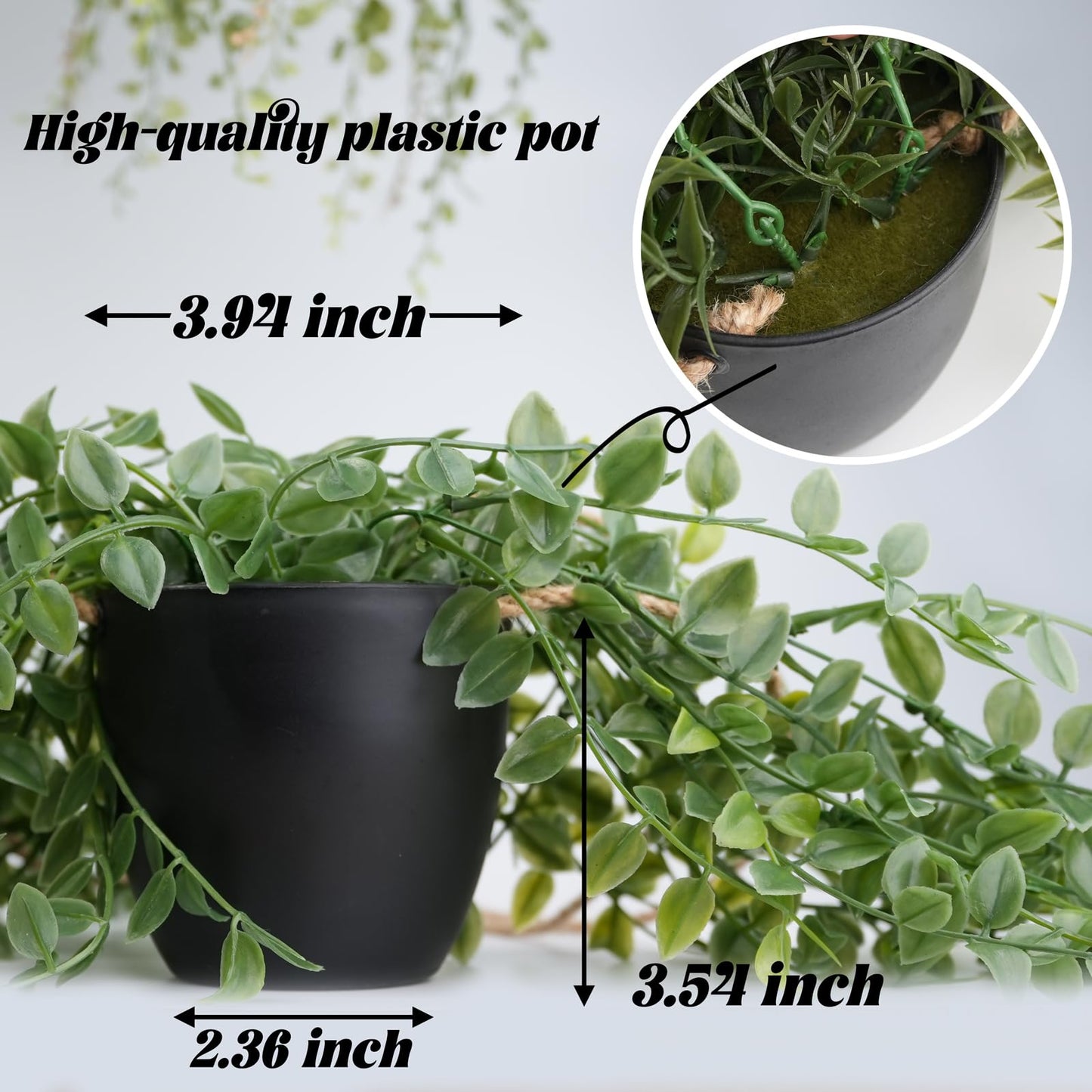 PENGYEE Fake Plant Indoor Set, 3Pcs Fake Hanging Plants with Pots and 3Pcs Small Artificial Plants Boxwood Topiary in Cement Planter for Home Bathroom Kitchen Farmhouse Office Shelf Desk Room Decor