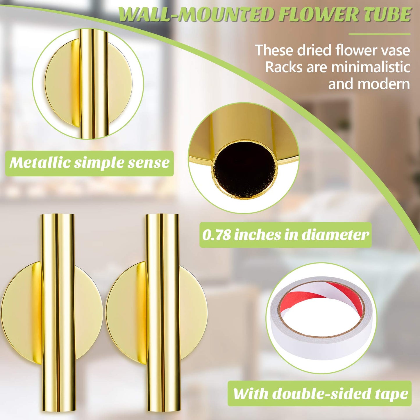 Jetec 3 Pcs Gold Metal Wall Vases Metal Hanging Plant Holder Wall Mounted Flower Vases Planter for Flowers Boho Hanging Tube for Display Home Decoration Art Decor
