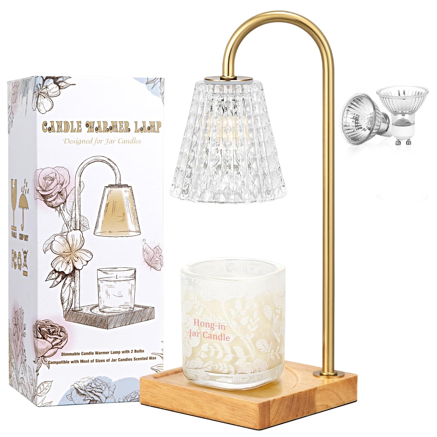 Hong-in Candle Warmer Lamp, Candle Lamp Warmer with Timer,Wax Melt Warmer,Crystal Candle Heater Lamp for Scented Wax, Elegant Home Decor, Clear Glass