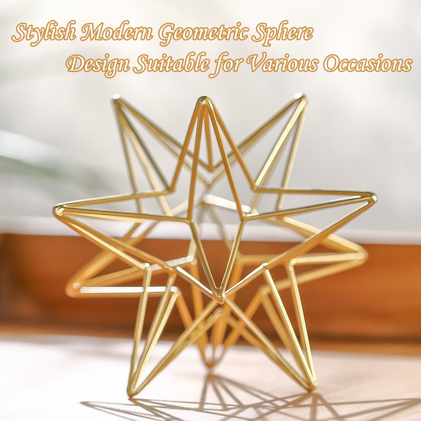 MOCOME 7 Inches Gold Decorative Sphere, Metal Gold Starburst Tabletop Sculpture Decor, Metal Geometric Sculptures Home Decor, Abstract Tabletop Decorative Ball for Home Decor