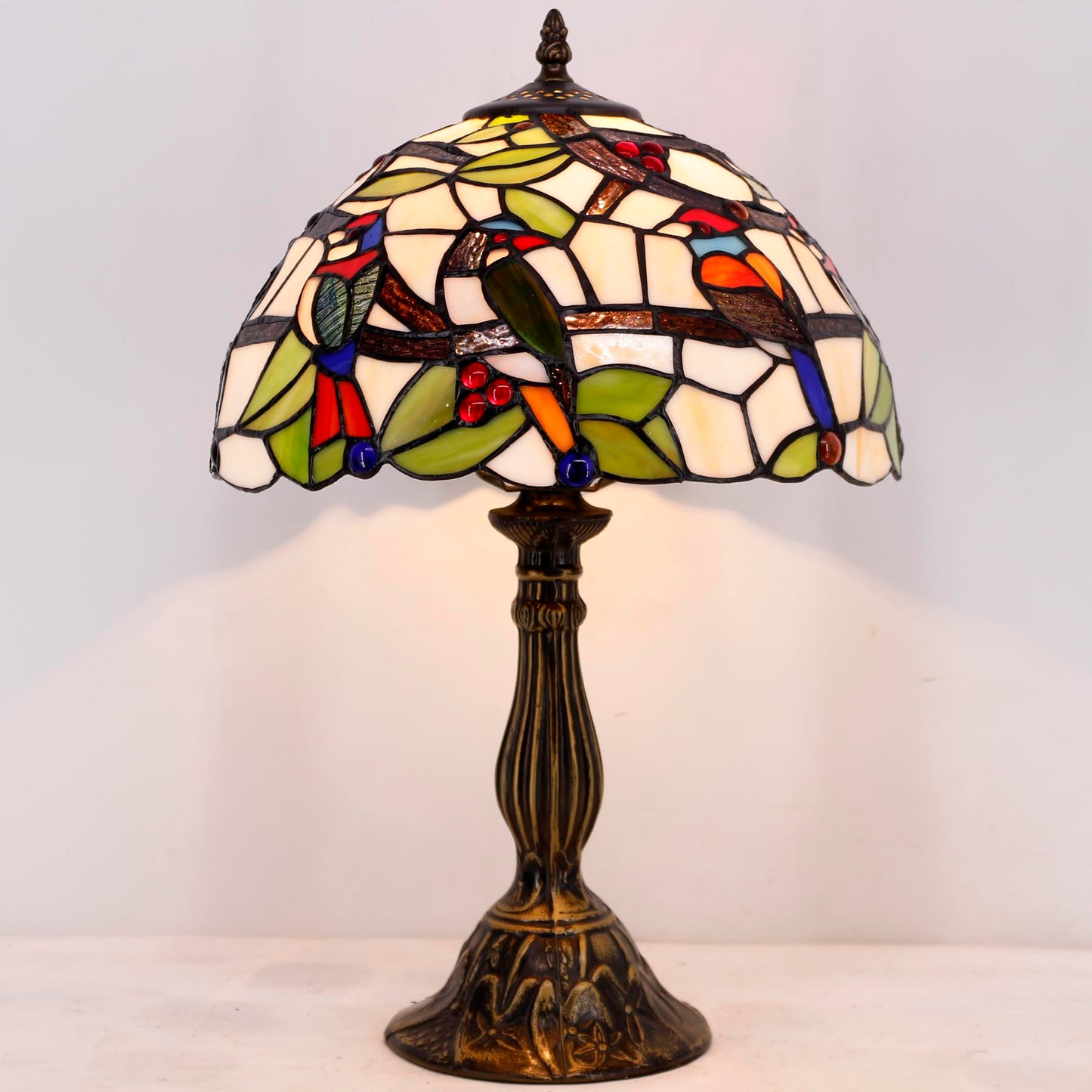 WERFACTORY Tiffany Table Lamp Mix Color Stained Glass Bedside Lamp 18 Inch