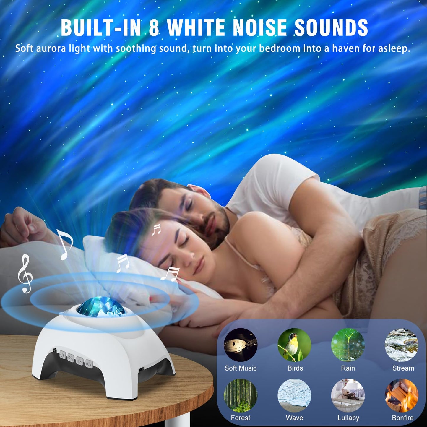 Star Projector, Vinwark Galaxy Projector, Northern Lights Aurora Projector for Bedroom with Music Bluetooth Speaker and White Noise, Starry Night Light Projectors for Kids Adults
