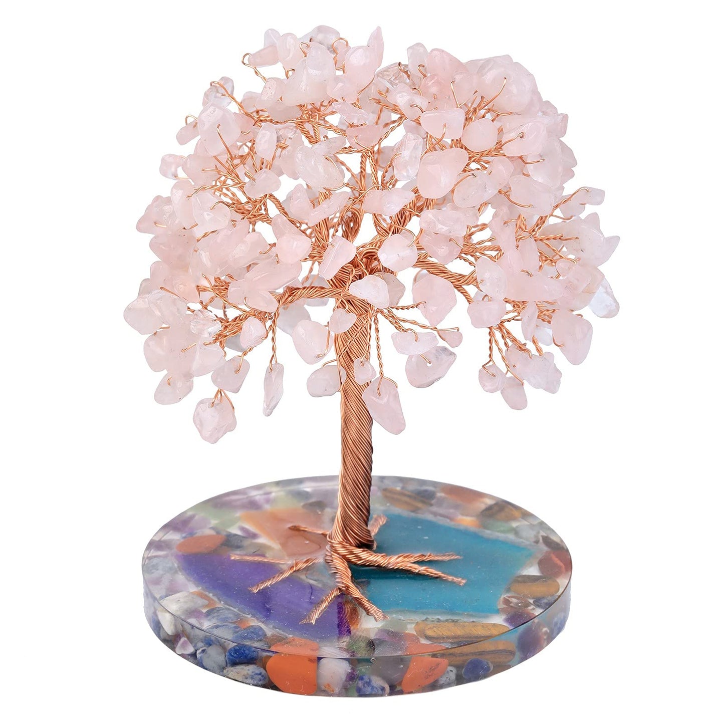 mookaitedecor Rose Quartz Crystal Tree with Agate Slice Base Money Tree