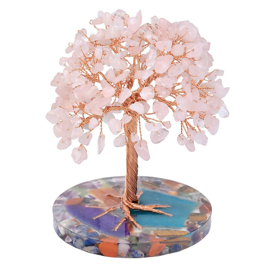 mookaitedecor Rose Quartz Crystal Tree with Agate Slice Base Money Tree