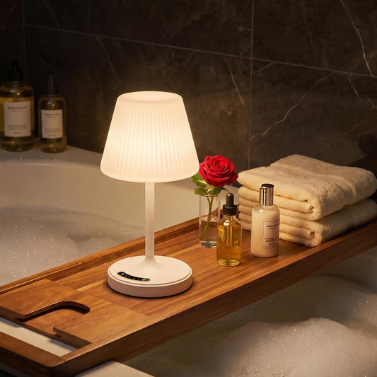 AUDLES Bathroom Lamp Waterproof Shower Light, Rechargeable Cordless Table Lamp with 4000mAh Battery, 3 Color Modes Touch Dimmable, Small Night Lamp for Bathroom Bathtub Kitchen Bedroom Outdoor Patio