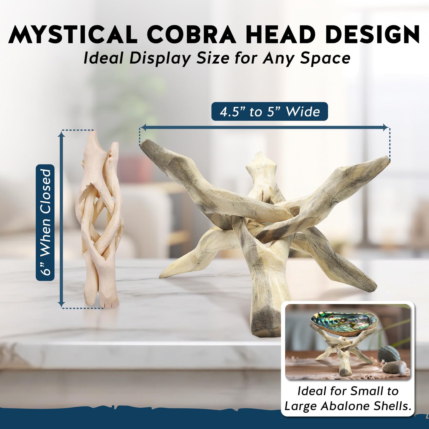 Alternative Imagination Wooden Tripod Display Stand - 6-Inch Hand Carved Holder Made from Mango Wood -Folding Natural Stand for Abalone Shell, Crystal Ball, Key Bowl,Trinket Dish, Incense,Decor & More