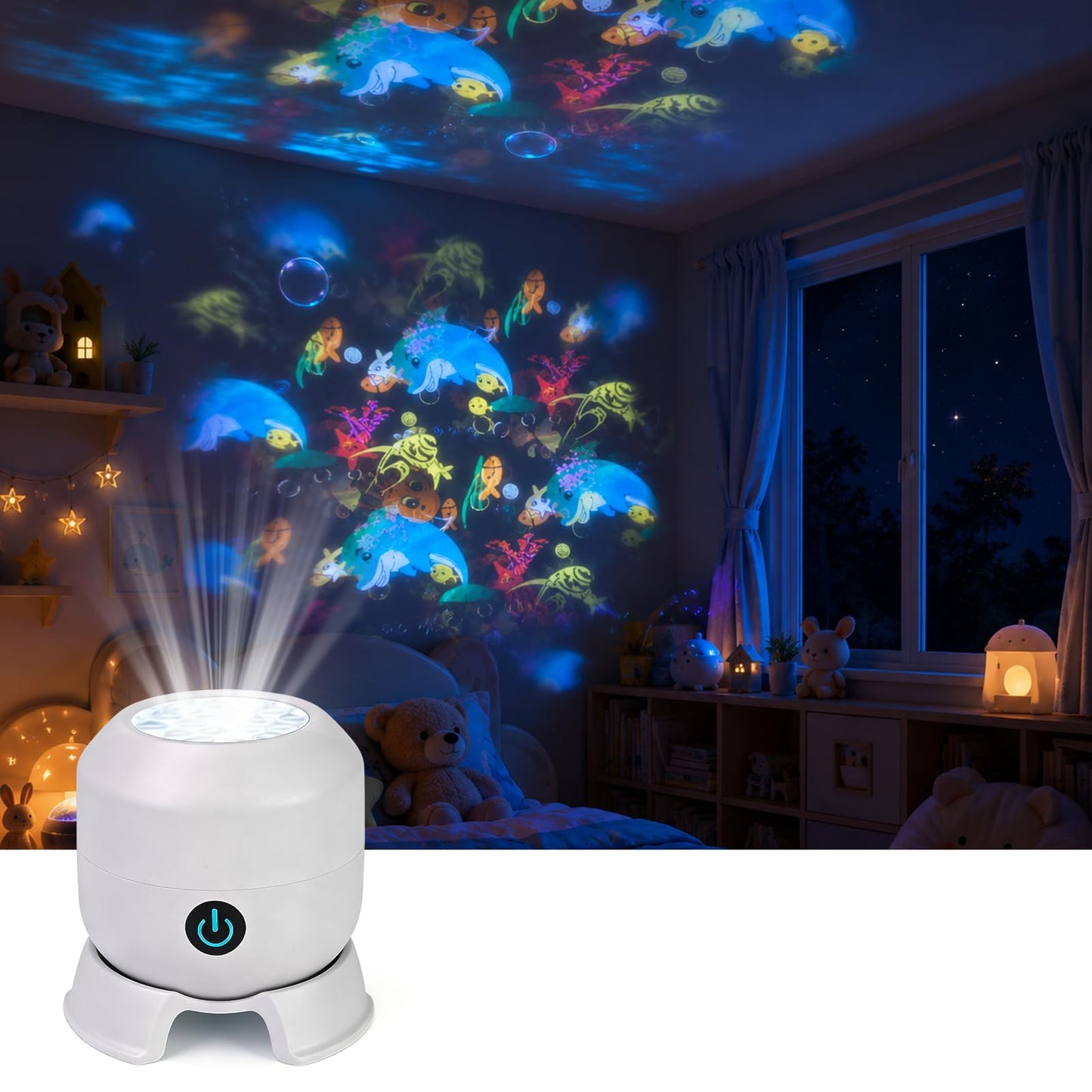 Dynamic Rotating LED Projector Light, 360° Rotating Ocean Wave Night Projection Night Light, Rechargeable Ocean Wave Projector, Multi-Angle Projection Base for Bedroom, Home Theater (Ocean)