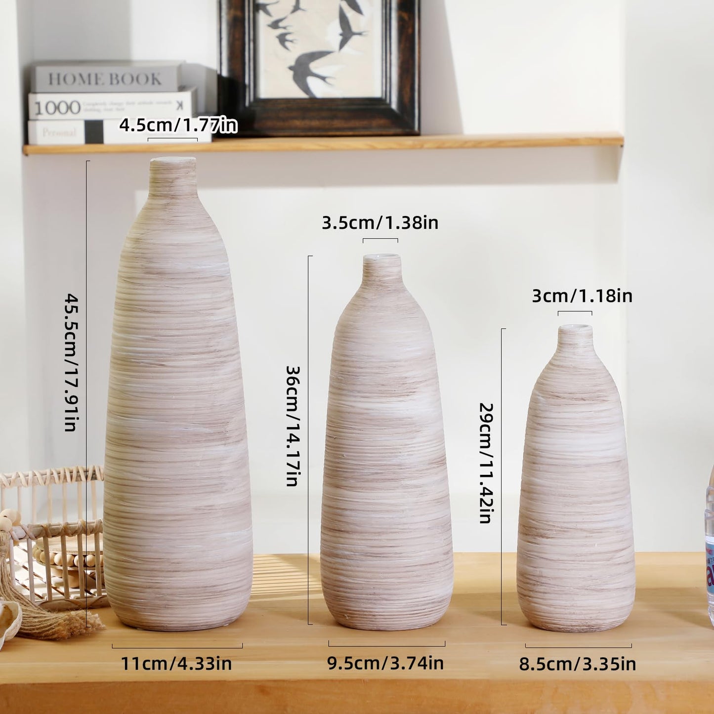 ALMA 2025 Updated 11 in Tall White Beige Vase for Boho Home Decor, Thin Ceramic Vase for Single Rose, Pampas Grass, Decorative Rustic Vase for Flowers, Dining Table Centerpieces,Table Top Decoration