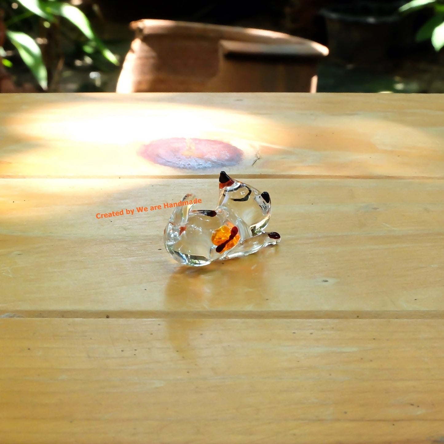 Handmade Mini 2" Cat Figurine Blown Glass Art Chopstick Rest Dinner Decoration, Miniature Pet Animals, Home or Table Decor Gift Ideas (White with Polka Dot Cat No.2)
