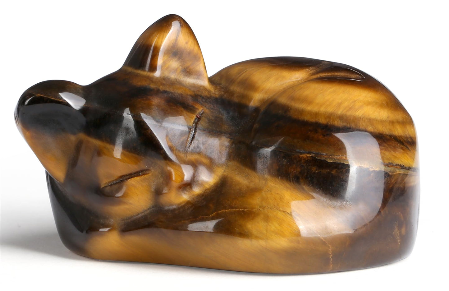 YATOJUZI 2" Cat Decors Statue Tiger's Eye Crystals Sleeping Cats Decor Hand Carved Cute Animal Statues Figurines Crystal Decor Room Home Office Desk Decorations Cat Gifts for Women
