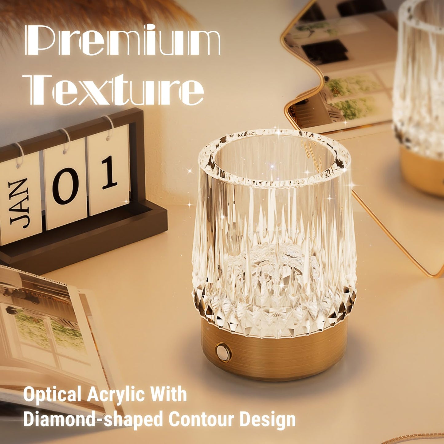 KOSTA Crystal Table Lamp Premium Vase Rechargeable Crystal Vase Lamp Heavy Handmade Modern Vases for Decor Home Bedroom Kitchen Office Living Room Birthday Gift