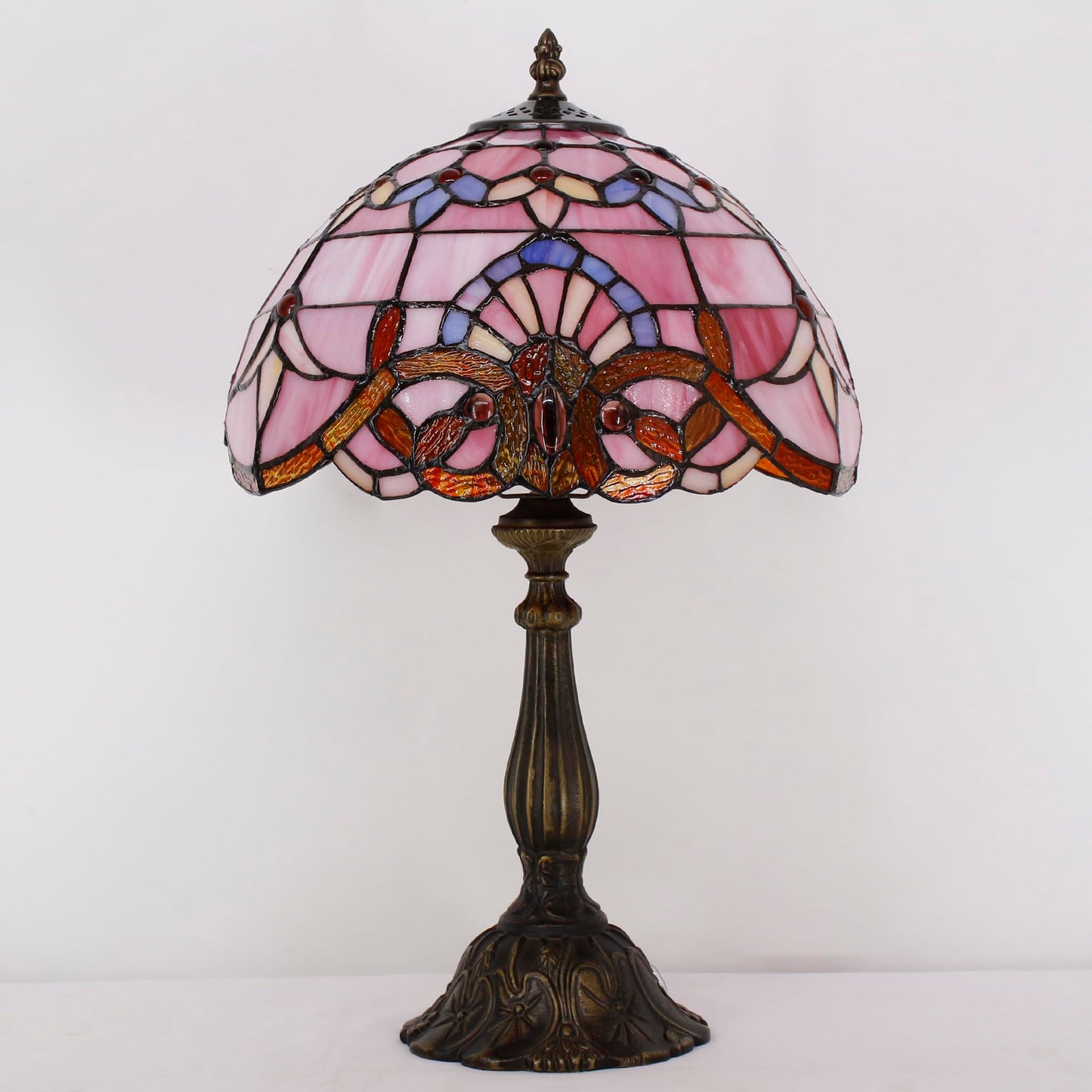 L-Juicwe Tiffany Lamp Touch Control Table Lamp Pink Stained Glass Desk Lamp 12X12X19 Inches Baroque Style Reading Light