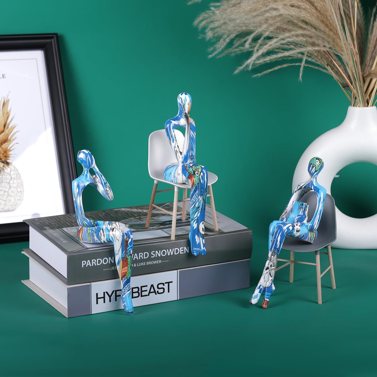 XYQXYQ Resin Graffiti Home Decor Thinker Statue Accents, Set of 3 Thinker Sculptures Office Decor Modern Abstract Resin Decoration on Shelf Table Desk for Living Room Office (Blue)