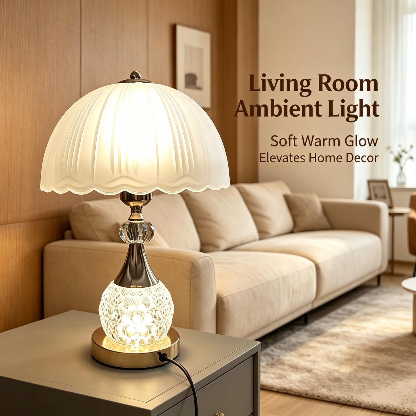 xiaojuande Crystal Table Lamp, Gold Glass with White Lampshade