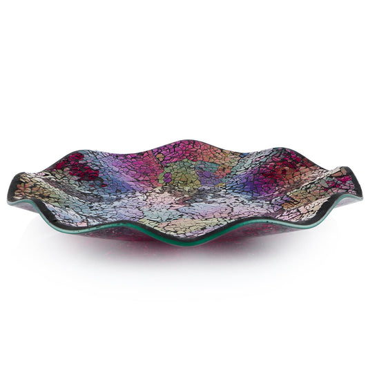 MDLUU Mosaic Centerpiece Tray, 11.6" Decorative Glass Plate, Home Decor Glass Bowl for Dining Room Table, Coffee Table, Gift (Multicolored Purple)