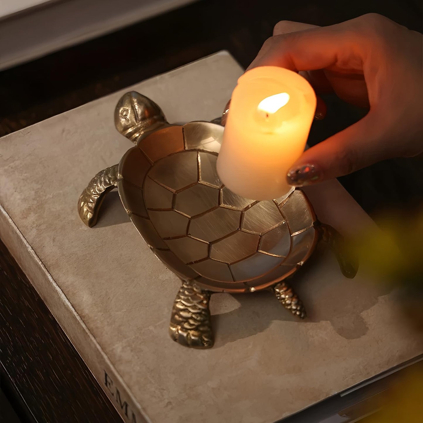 100% Solid Brass Turtle Shaped Candle Dish - Jewelry Dish - Candle Holder - Jewelry Holder - Perfect for Wax Candles, Rings, and Trinkets Dish,Birthday Mother's Day for Women