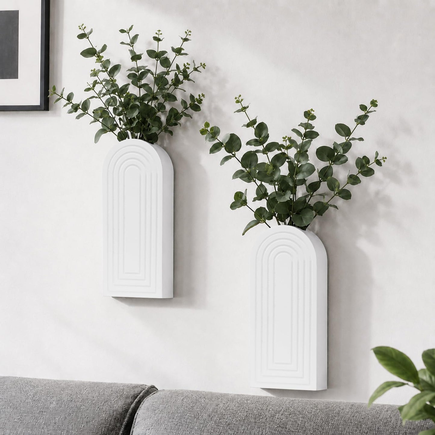 2 Pack Wooden Wall Vase Set, Boho Hanging Planter & Finish Modern Farmhouse Plants & Flowers Wall Decor for Entryway, Hallway, Bathroom, Living Room, Dining Room, Narrow Spaces (White)