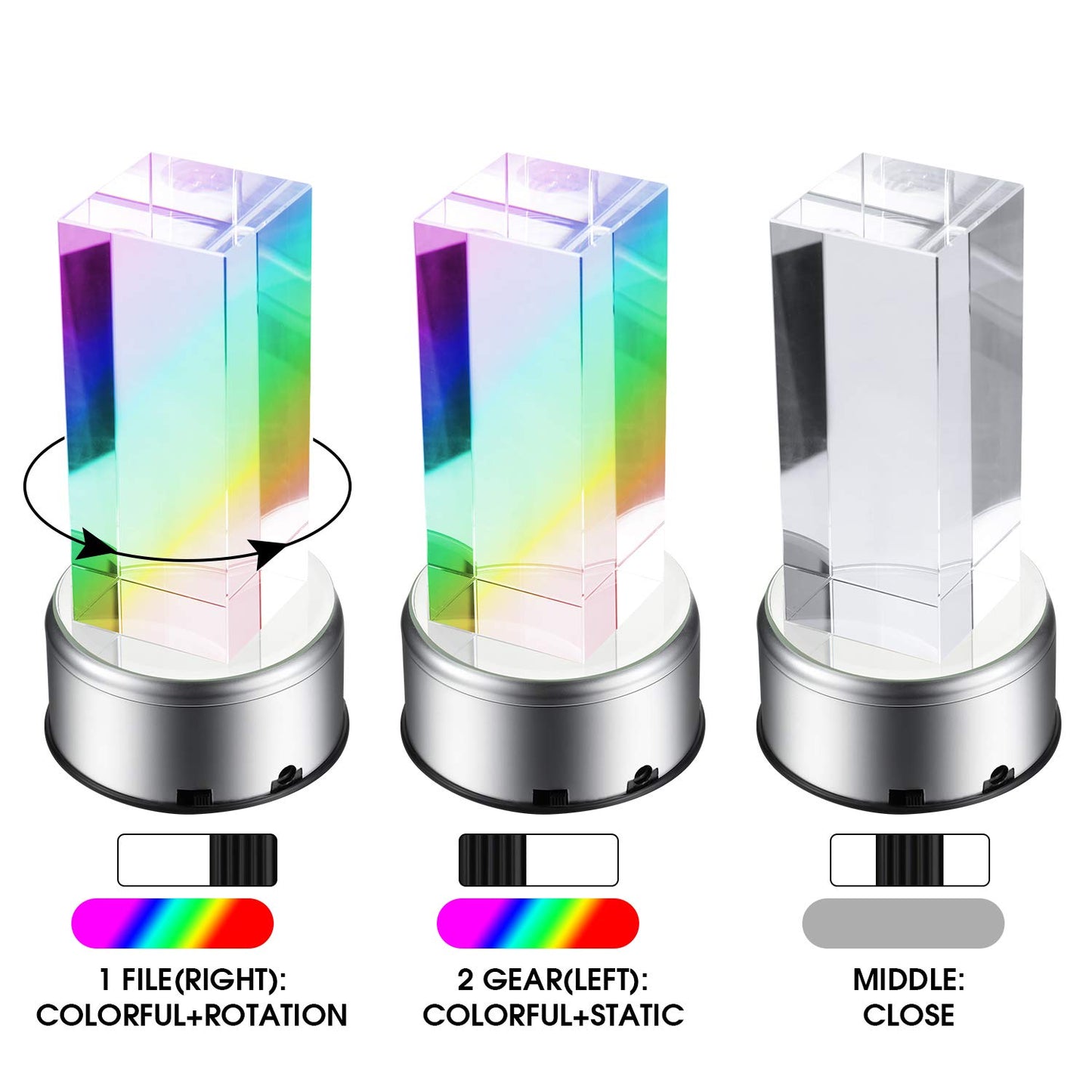 Mudder 2 Pcs 7 LED Rotating Display Stand with USB Cable, 360 Degree Colorful Crystal Display Base Spinner, Cup Turner Platform for Tumbler, Crystal Glass, Jewelry, Art Craft Gift