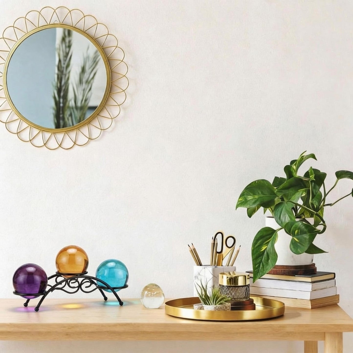 Frienda 1 Pcs Sphere Holder Crystal Stands for Display Eggs Display Stand Ball Holders Metal Sturdy Iron Multi-sphere Crystal Ball Sphere Globe Office Home Decor Ornament (7 Inch,Black)