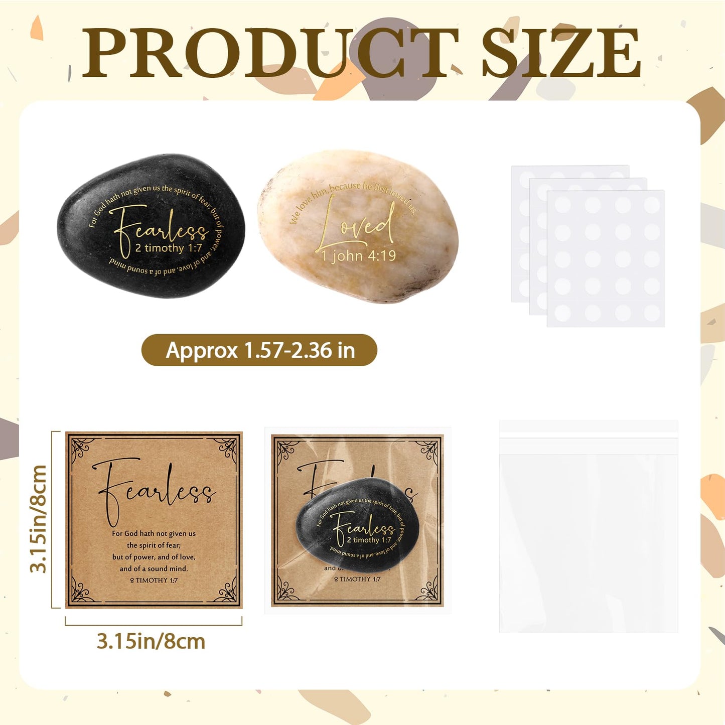 Geelin 24 Sets Inspirational Christian Gift Bible Verse Scripture Stones with Religious Card Rocks Engraved Stones with Prayer Word Grandparent Day Gift for Women Men Church Clergy Pastor (Elegant)