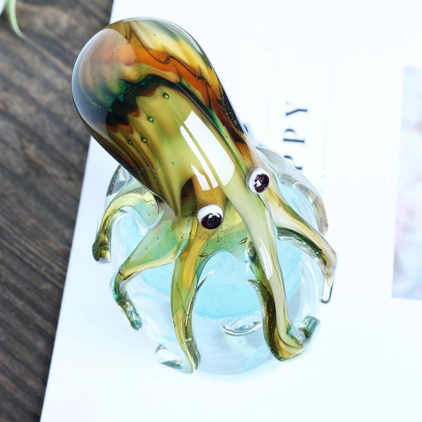 QFkris Glass Octopus Figurine for Home Decor, 5.5" Blown Glass Octopus Paperweight for Home Decoration Desk, Gift for Summer Mothers Day Thanksgiving Christmas Valentines Day