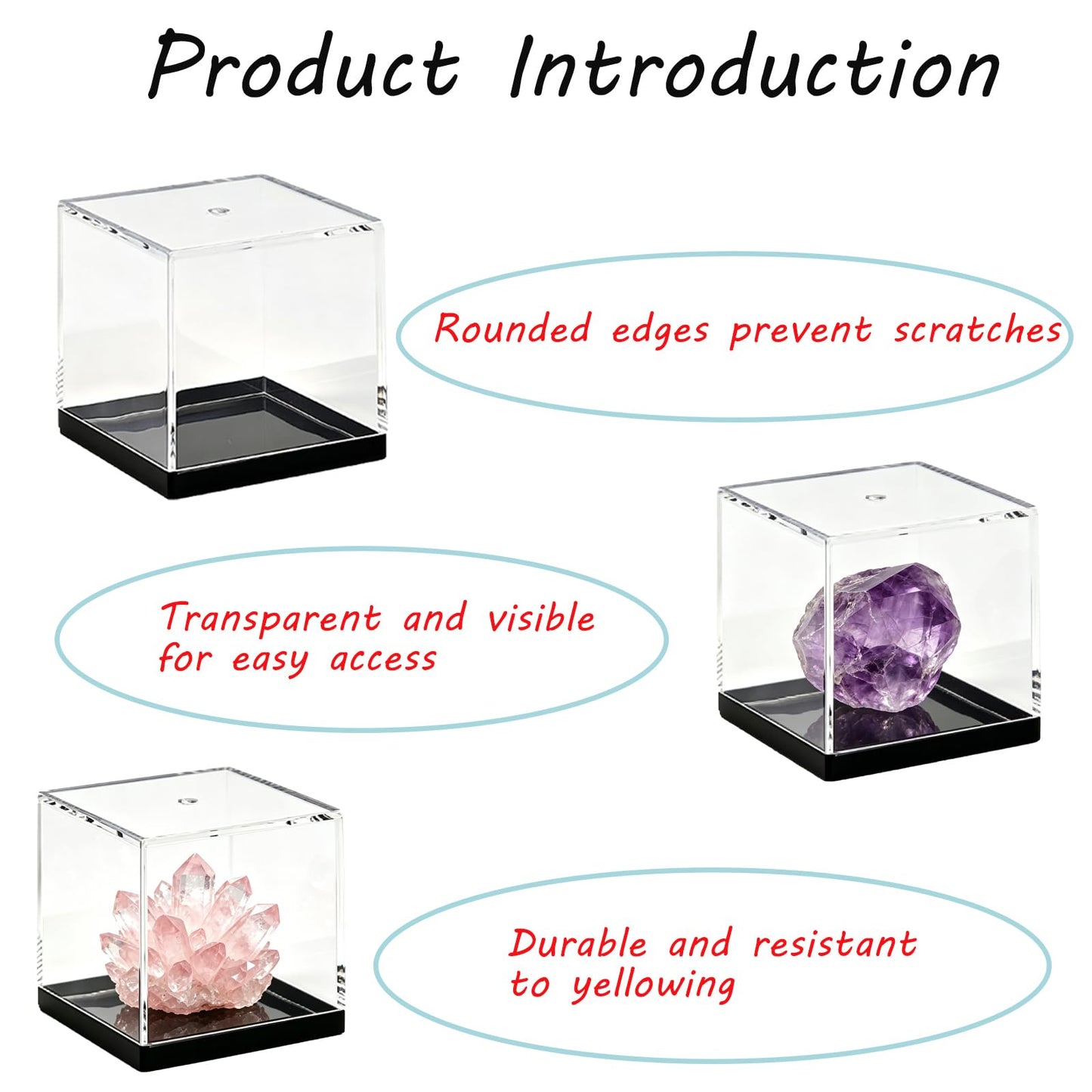 12 Pcs Cube Display Box, 1.77x1.77x1.77Inch Mineral Sample Case, Clear Display Case Specimen Box Suitable for Storing Ores, Crystals, Collectibles, Action Figures, and Miniature Models