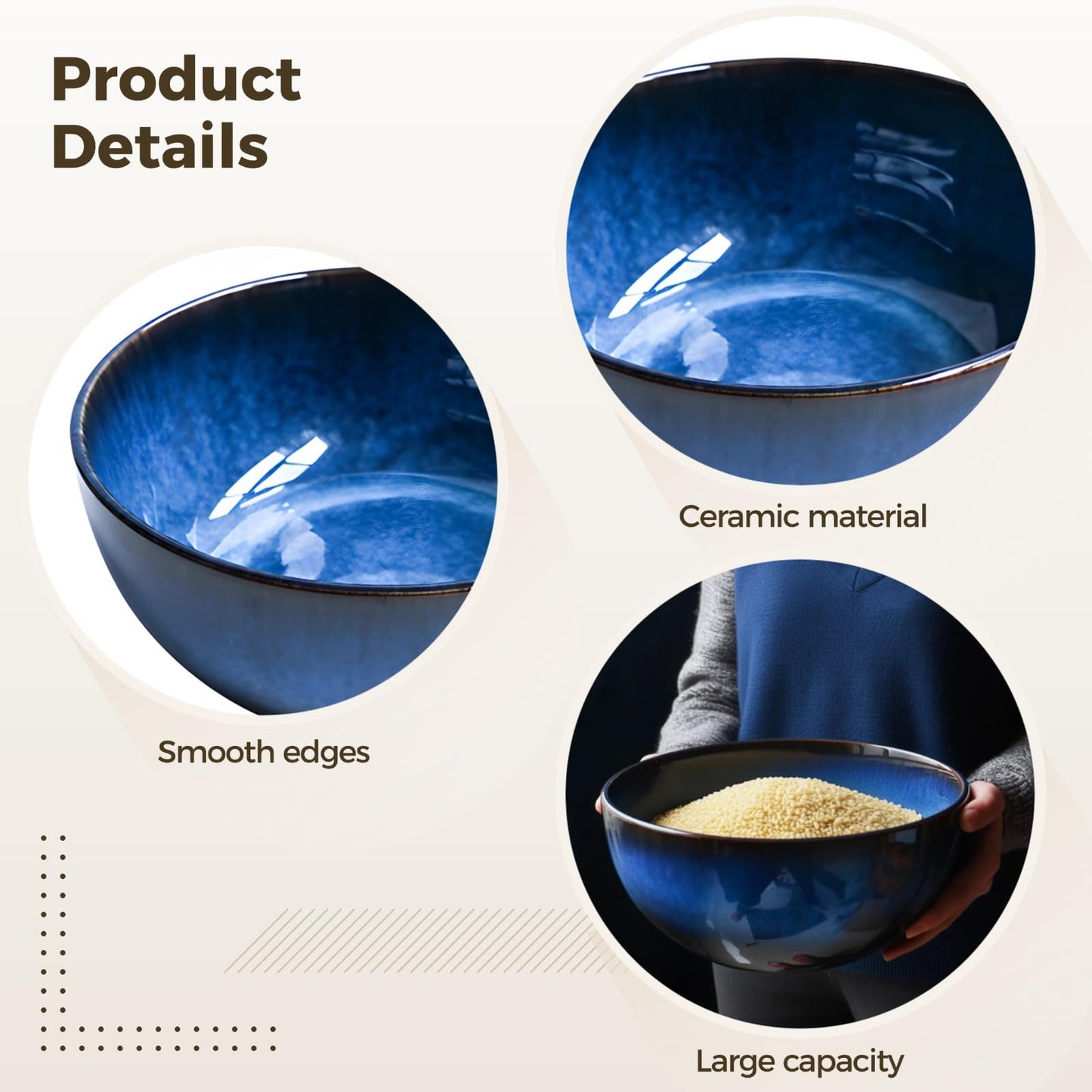 Cat's Eye Blue Ceramic Large Salad Bowl, 9 in/23 cm Wide Mouth Serving Bowl, Extra Large Capacity for Parties, Family Meals, Fruit and Pasta, Unique Glazed Design, Long-lasting Dishwasher Safe