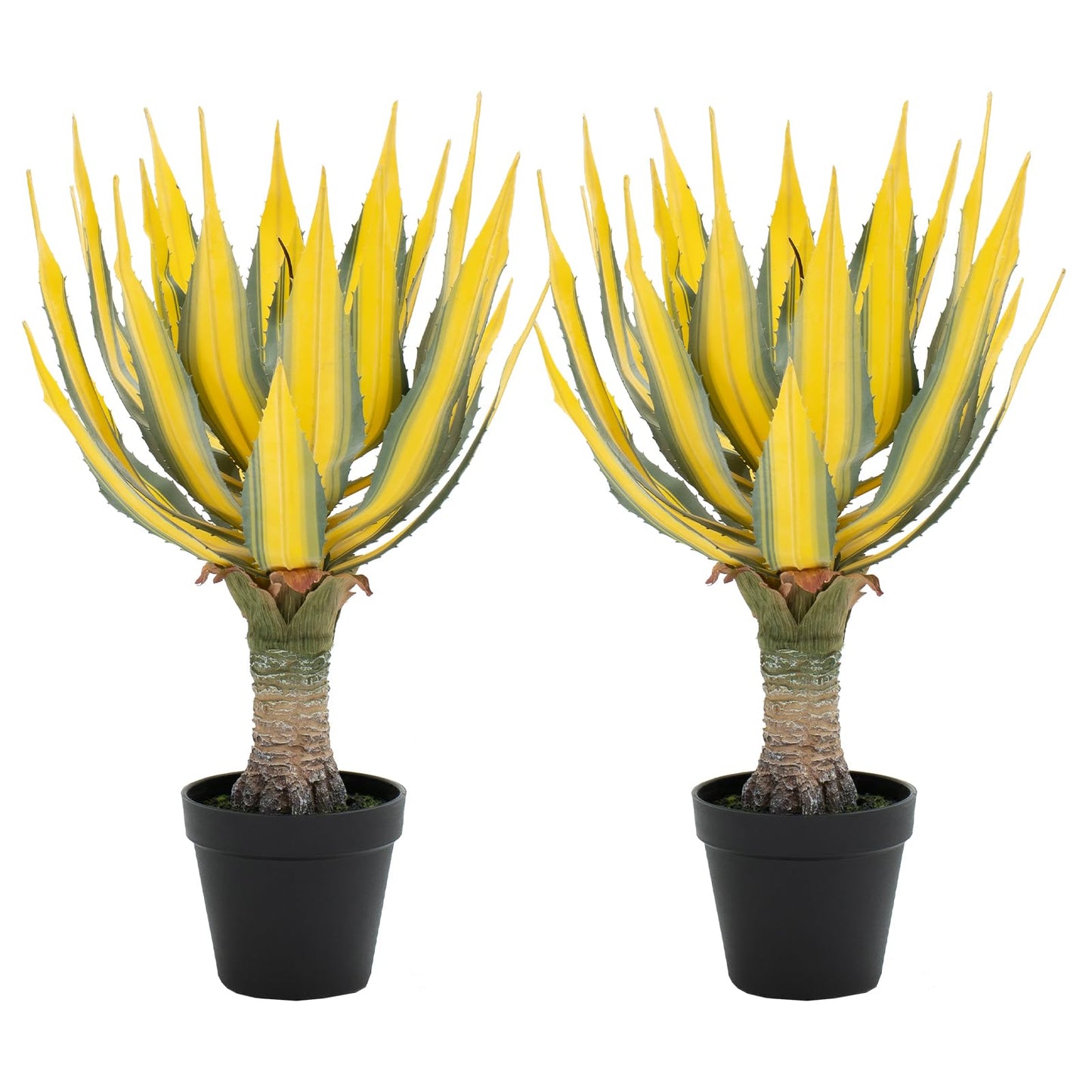 ARTSLEAFY Artificial Green Edged Gold Leaf Spiny Agave Plant with 23 Leaves, 19.68in Faux Agave for Indoor & Outdoor Home Decor Perfect for Porch Living Room Bedroom Patio & Office （2 Pack）