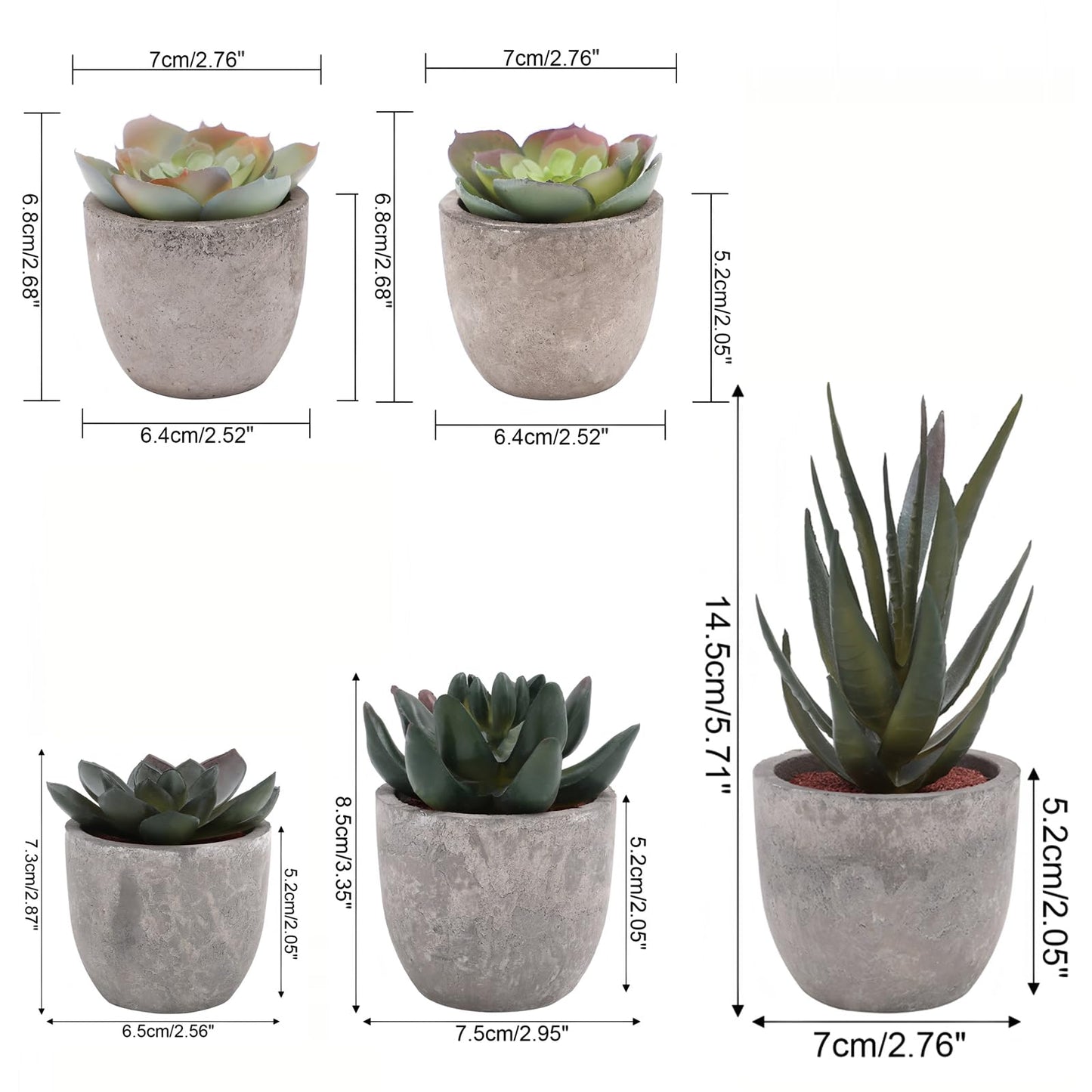 wiwauouo Set of 5 Artificial Succulent Plants in Pots - Lifelike Fake Succulents for Desk Decor, Low-Maintenance Home & Office Decor Gift
