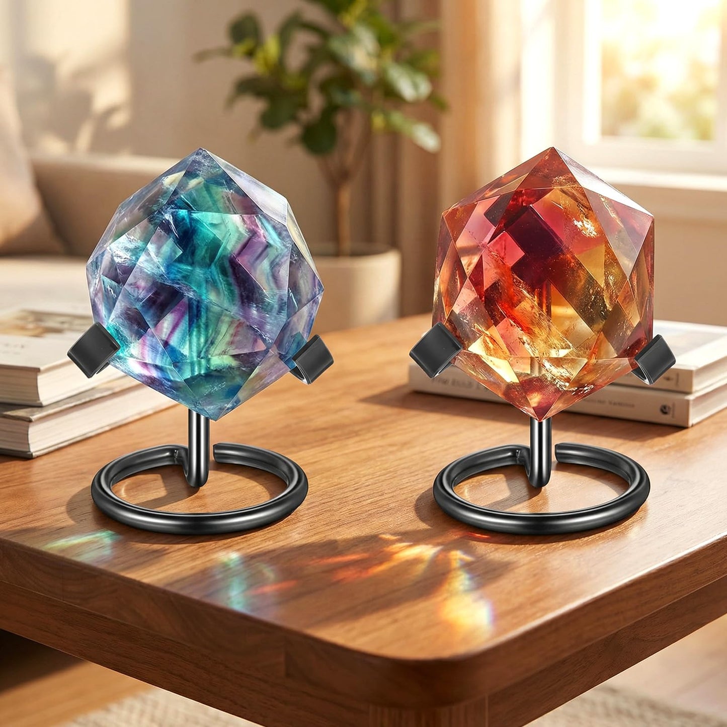 JOUTYFOR 10 Pcs Metal Crystal Heart Stone Stand Crystal Ball Holder Rock Display Stand Mineral Specimen Display Easel Holder for Gemstones Fossils Agate Slabs Plates (Black, 2 x 2.36 x 2.44 Inch)