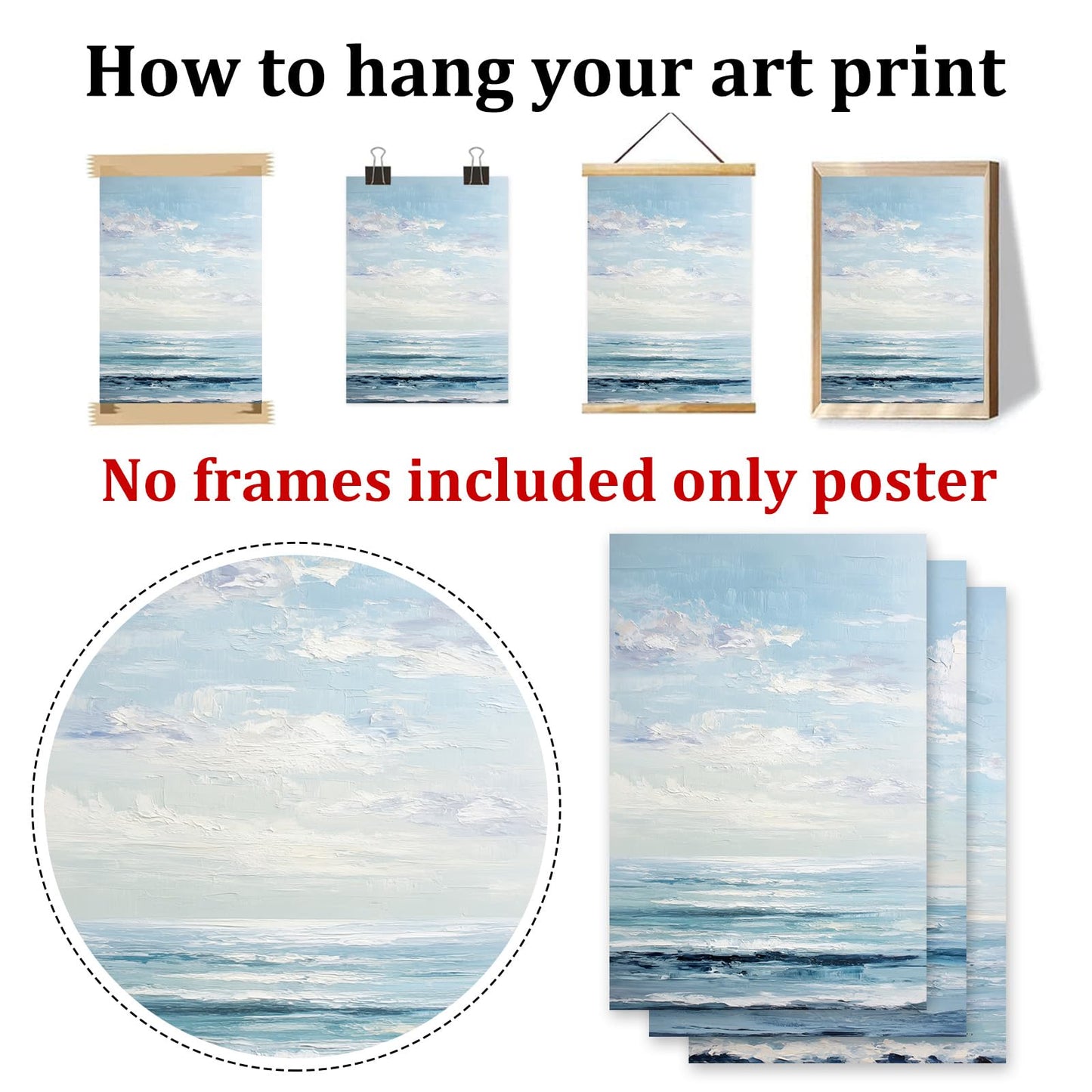 Blue White Pictures Coastal Landscape Posters Blue Gray Abstract Wall Art Modern Seascape Pictures Ocean Skyline Poster Abstract Modern Artwork Minimalist Ocean Wall Art for Bedroom 16x24inx3 No Frame