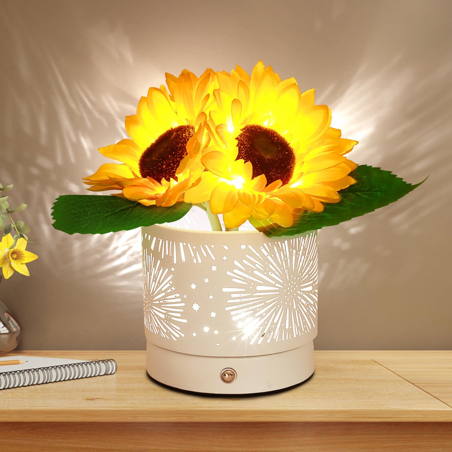 AMWGIMI Women Gifts Sunflower Flower Lamp Touch Table Lamp 3-Colour Dimming