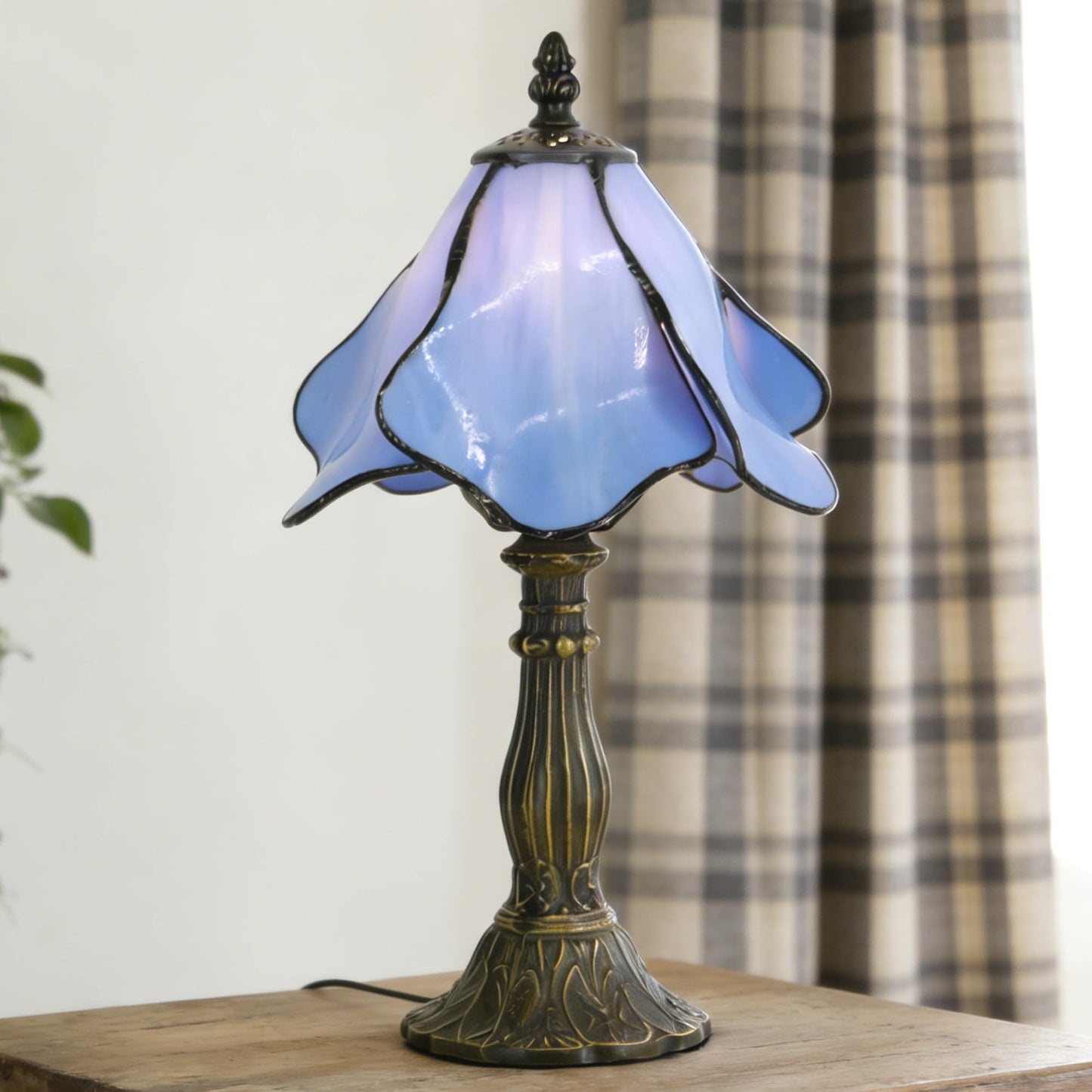 WFAYNTIFL Small Tiffany Table Lamp Blue Morning Glory Style W8H14.5 Inch